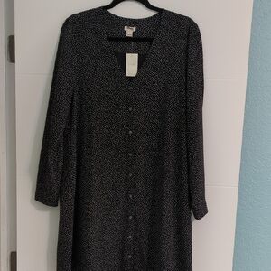 J. Crew Factory Elegant Black & White Mini Polkadot Patterned Button Down Dress